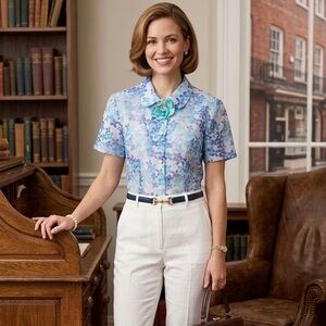 Karin Stevens Petites Floral Button Front Blouse